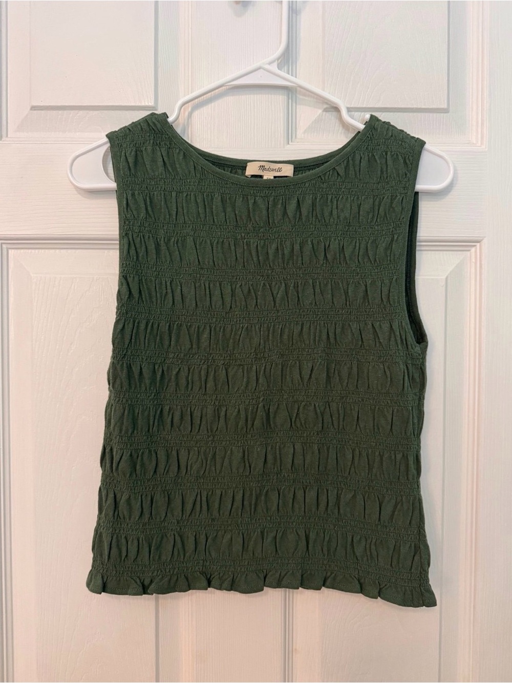Madewell Olive Green Smocked Sleeveless Tank